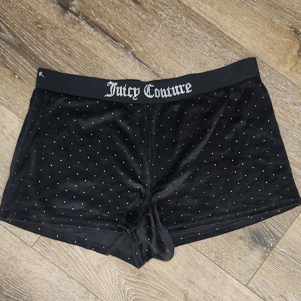 NWOT Juicy Couture Black Velour Rhinestone Waistband Designer Pajama Short Lrg